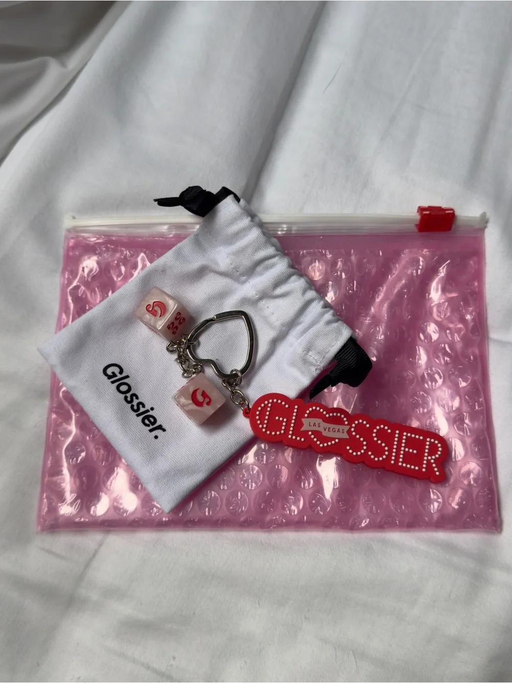 Glossier Vegas Keychain with Heart Charm & Dice Beads